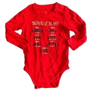 Okie Dokie Red Mustaches of The Week Long Sleeve Onesie Size 18mos
